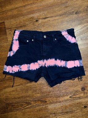 Levi's Navy Blue Denim Cut Off Distressed Pink Tie Dye Shorts Size 31